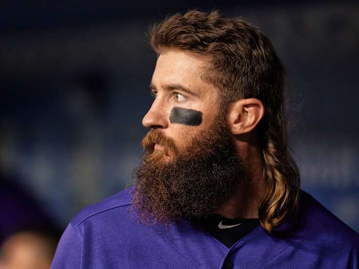 Charlie Blackmon looks off to the side